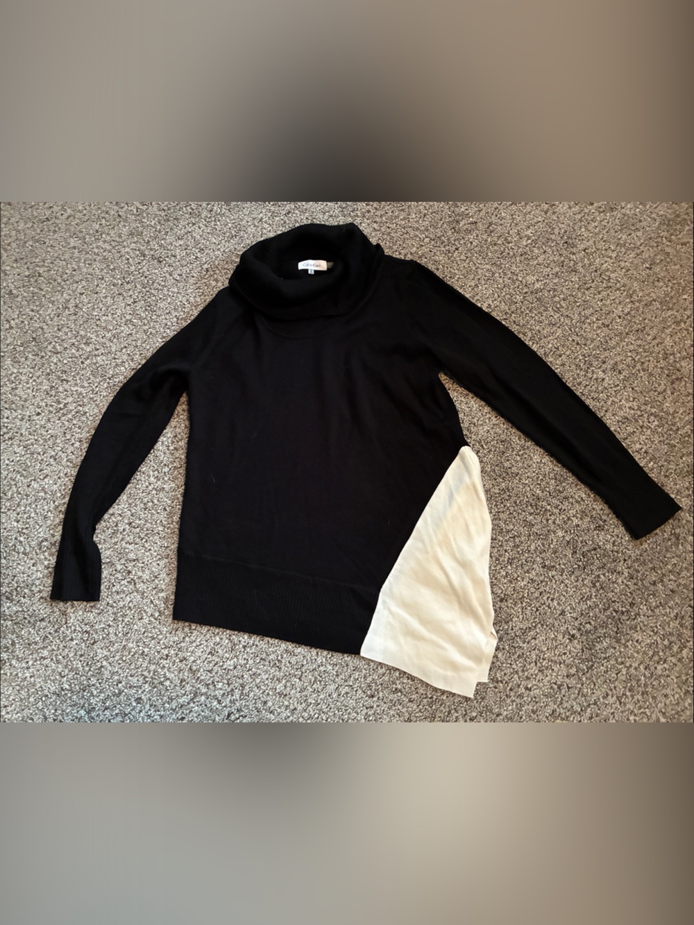 ⭐️ Calvin Klein Black Turtleneck Sweater with Cream Side Panel